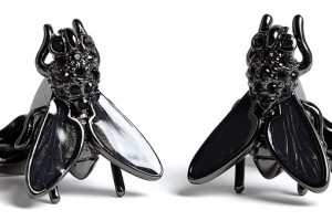 Paul Smith Accessories Black Chrome Stone Set Fly Cufflinks